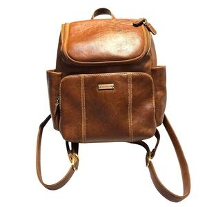Connections Mini Backpack Tan Cognac Faux Leather Brass-tone Hardware Brown Intr